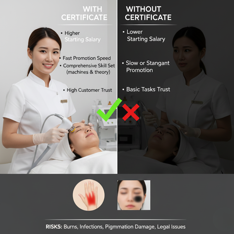 The difference with and without professional beauty certificate.