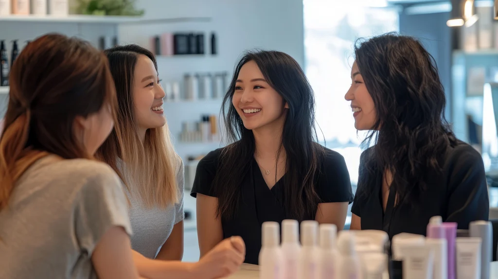 Skin renew academy beauty team smiling to creating warm, friendly and professional atmosphere.