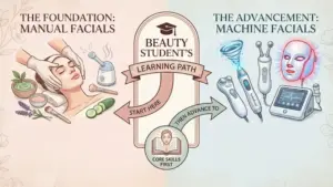 2 types of beauty course: foundation course Manual Facial vs advance course Machine Facial