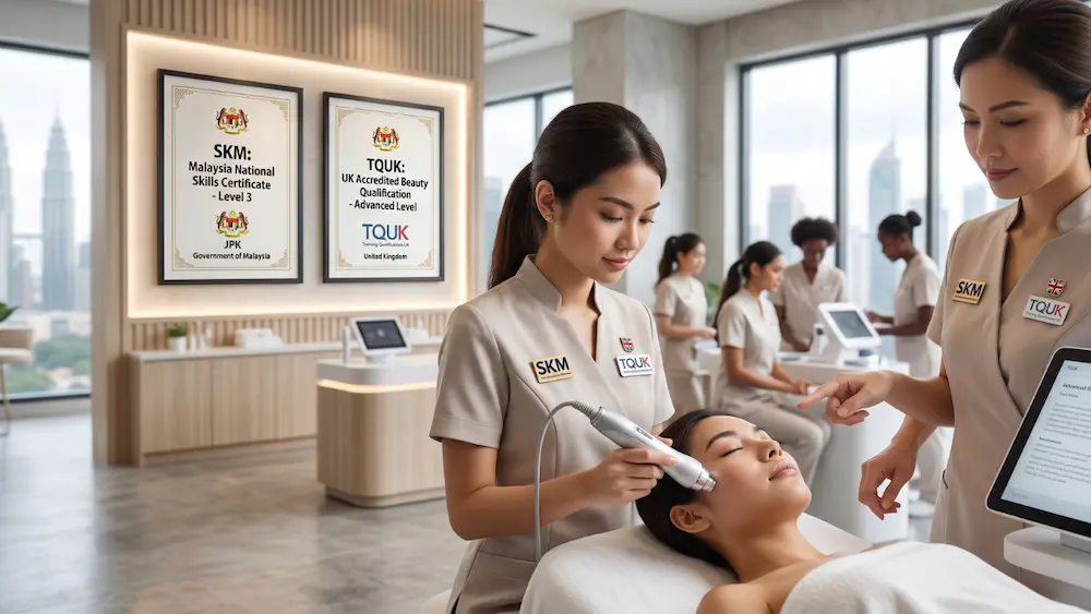 Skin renew academy have dual certificate which are SKM local certification and TQUK international certification.